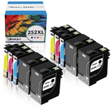 Xcinkjet Remanufactured Ink Cartridge Replacement for Epson 252XL 252 XL Workforce WF-7710 WF-7720 WF-3640 WF-3620 Printer（ 10-Pack）